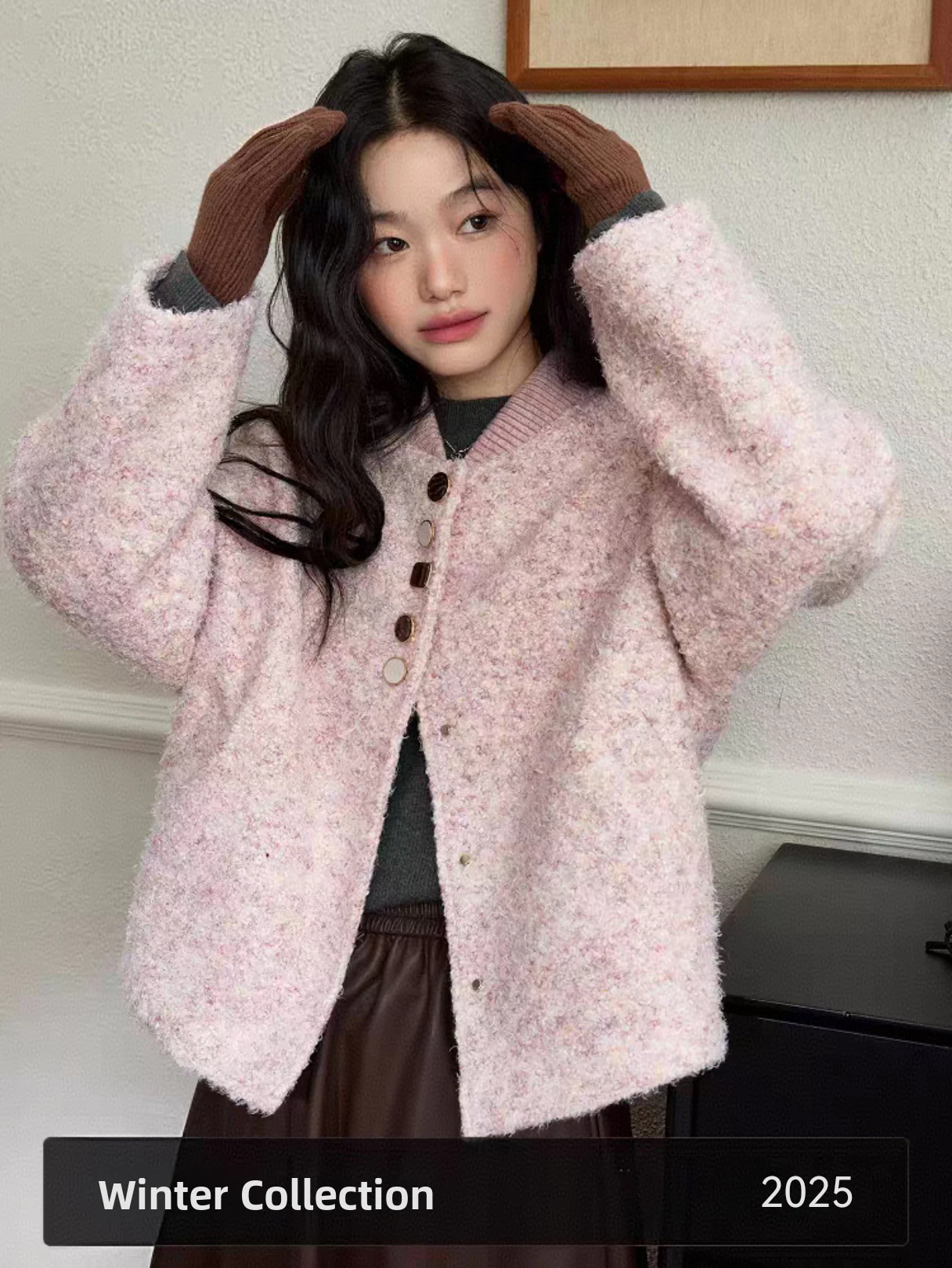 

Pink ort Quilted Jaet Winter 2025 Women's Long Sve Top Commute Sle Faionable Spor New Year's Outfit Small Fraa...