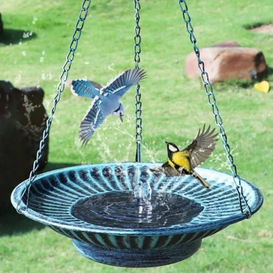 

12.3" Hanging Bird Bath with Solar Fountain Bird Bath Bubbler Birdbath Fountain for Garden Patio Decor