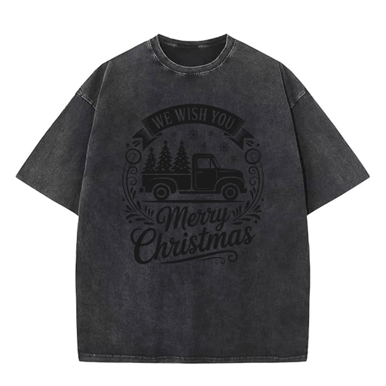 تي شيرت We Wish You كبير الحجم برسومات مغسولة 100% قطن ملابس الشارع الشهير تي شيرت هيب هوب عتيق فضفاض مناسب