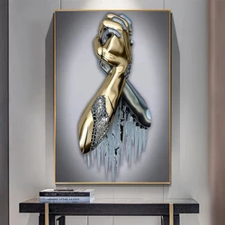 Metal Statue Lovers Hands Statue Canvas Painting, Abstract Poster Prints, Wall Art, Picture for Living Room Decor