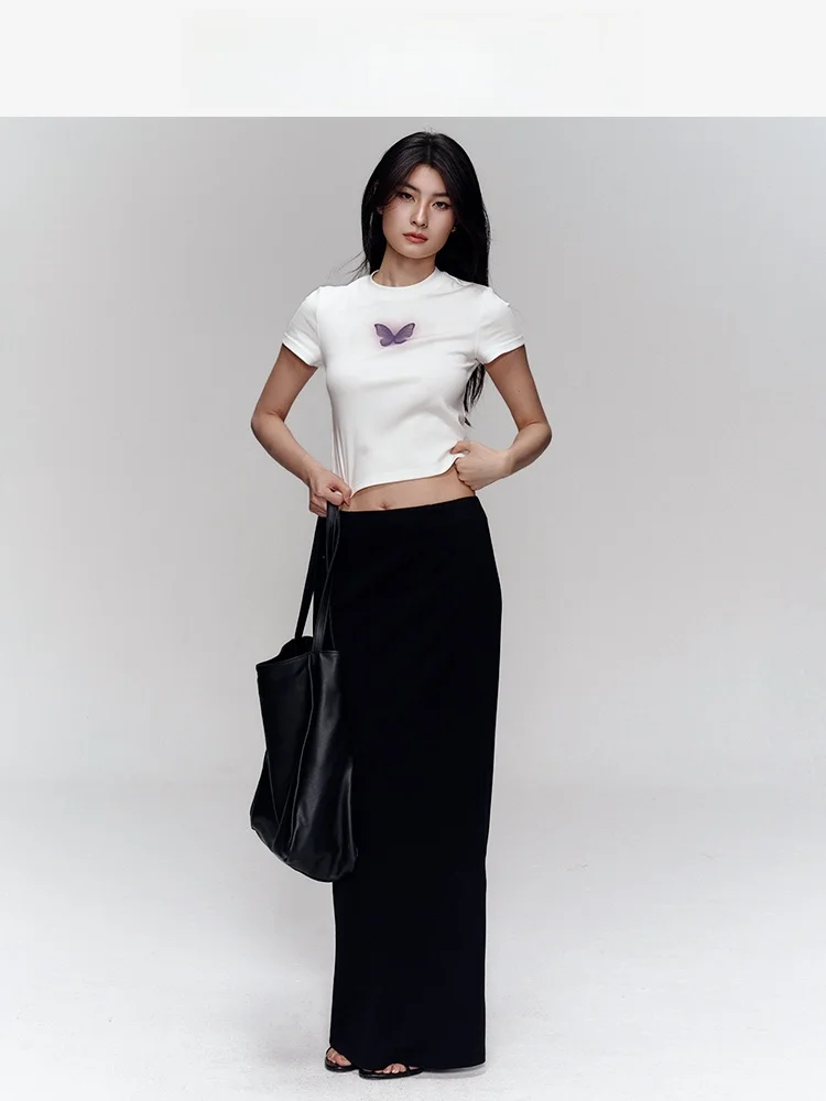 

Удобная женская футболка, новинка лета, с коротким рукавом, круглым вырезом, принтом, приталенная, с утягивающим эффектом на талии, укороченная, из смесового хлопка