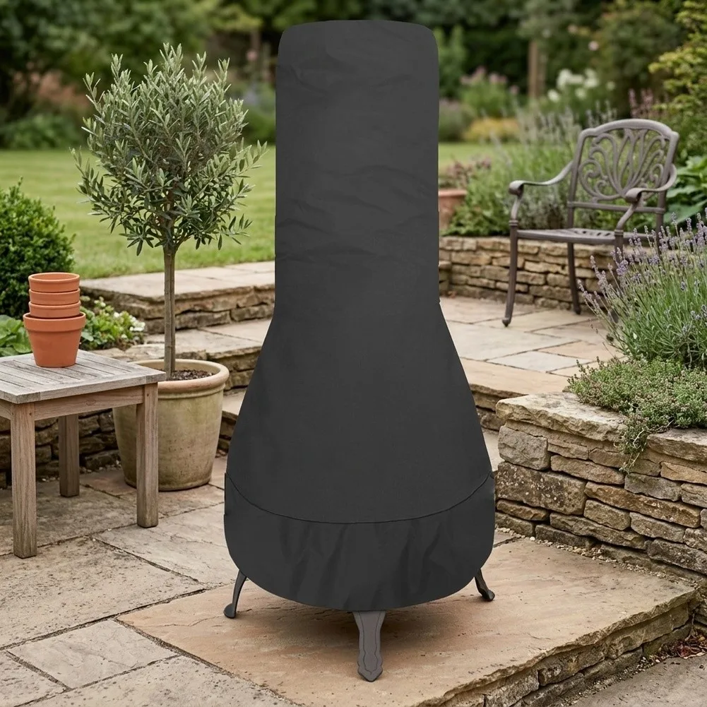 Outdoor Fireplace Cover Compatible with Chiminea - 190T Silver Coated Fabric Dust Shield for Patio Stove Storage