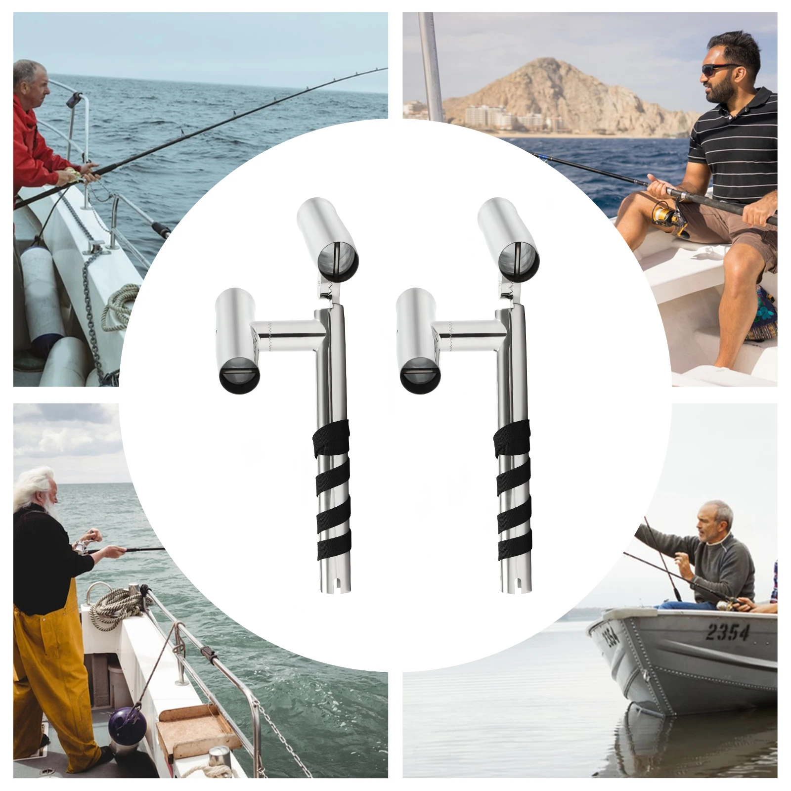 

2pcs Double-head Fishing Rod Holders, Stainless Steel Fishing Dual Rod Holder, Double Angle Adjustable Rod Holde, for Boat, Kaya