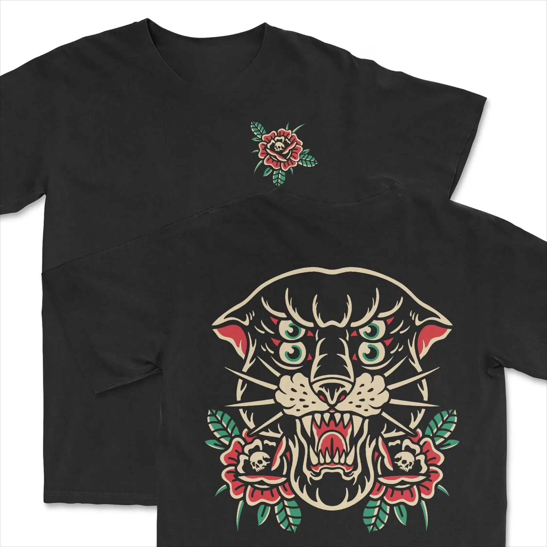 Old School Tattoo T-Shirt Men Women Cotton Graphic Printed Short Sleeve Retro Vintage Streetwear Loose Summer Casual Hot Sale