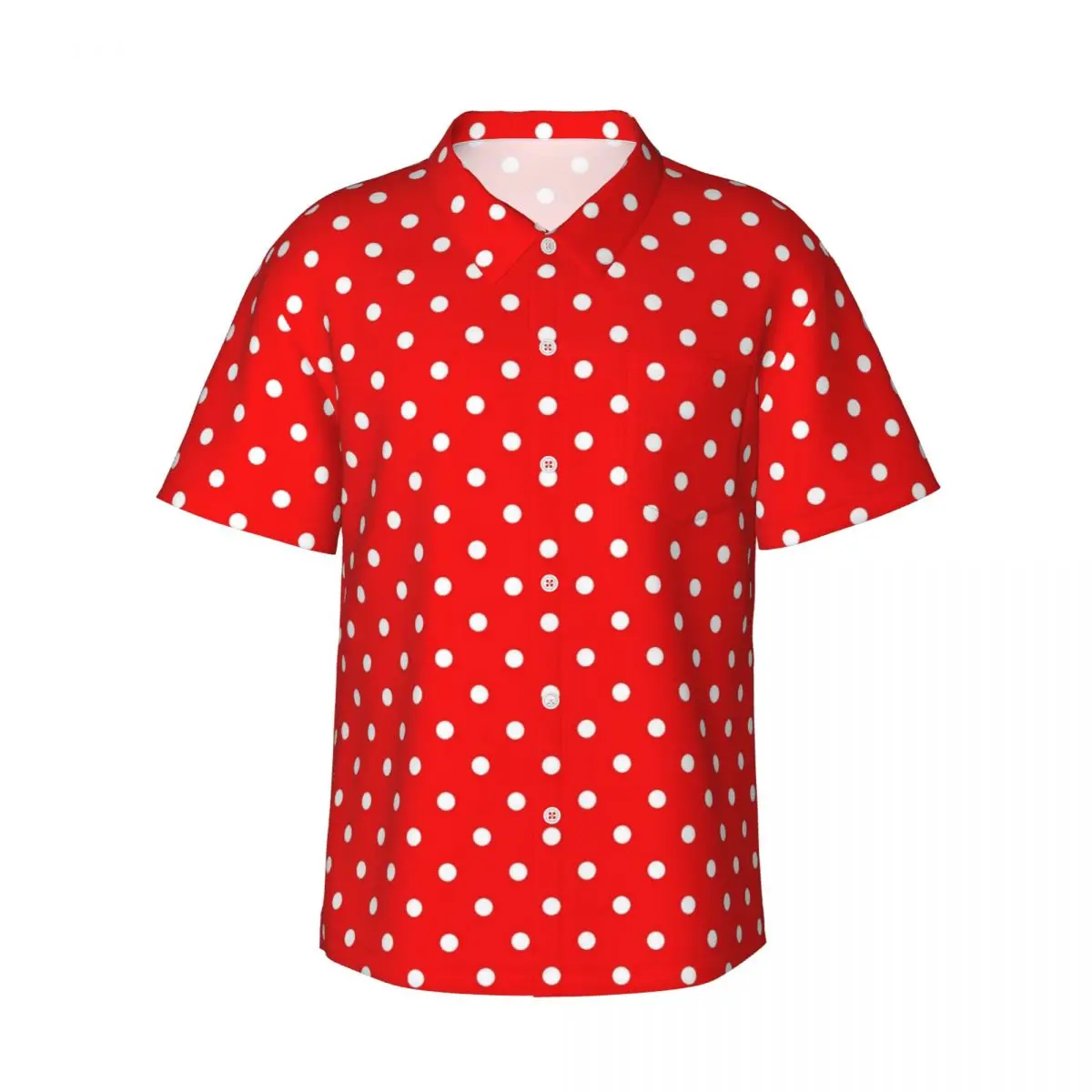 Retro Polka Dots Hawaiian Shirt Men Beach Red And White Casual Shirts Short Sleeve Y2K Street Graphic Retro Oversized Blouses