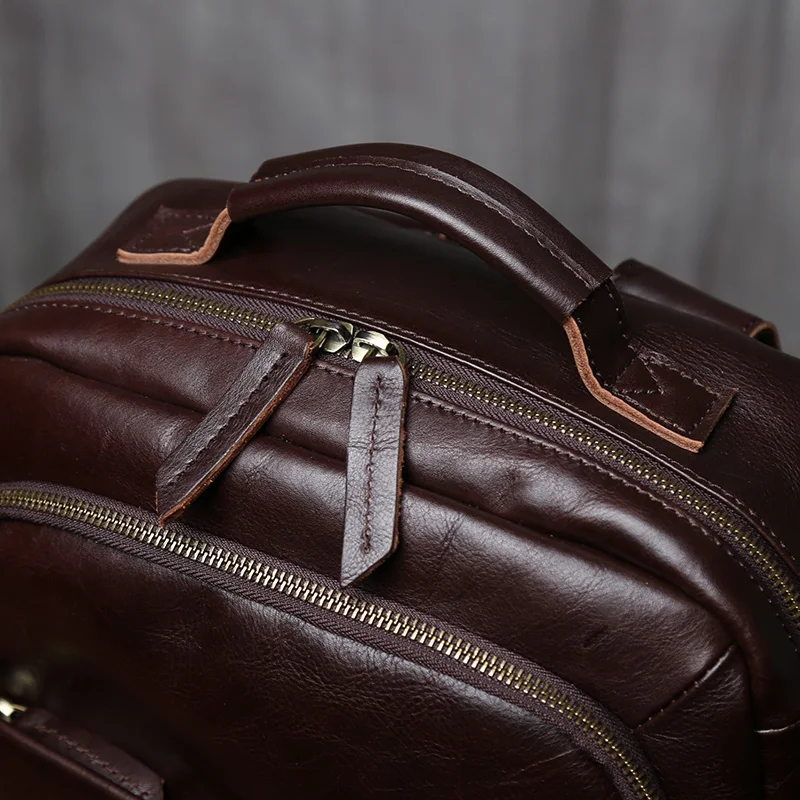 NZPJ Retro Echtes Leder männer Rucksack Mode Rucksack Top Schicht Rindsleder Computer Rucksack Große Kapazität Reisetasche – Detail 11