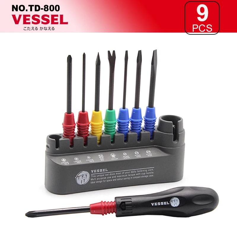 VESSEL No.TD-800 8pcs Interchangeable Driver Blades Screwdriver Set with a Stand Electro - tools