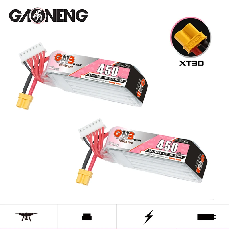 2Pcs GNB 450mAh HV 6S 22.8V  80C/160C Lipo Battery For Racing Drone FPV Quadcopter Helicopter Model Parts With XT30 Connector