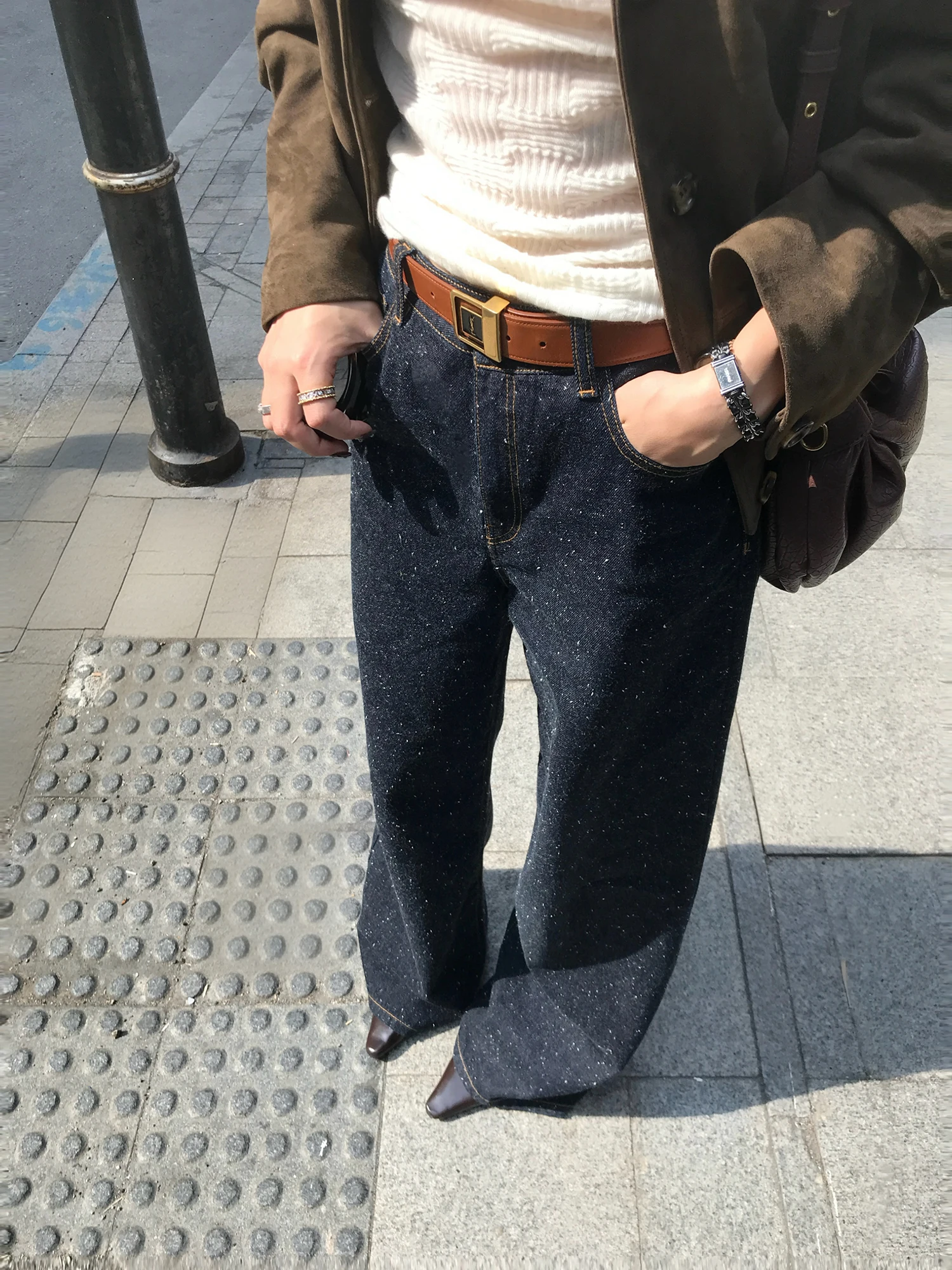 

Deep Blue Loose Straight Leg Jeans High Waist Cotton Blend Classic Vintage Ladies Trousers by EAR RAE Versatile All Season Wear