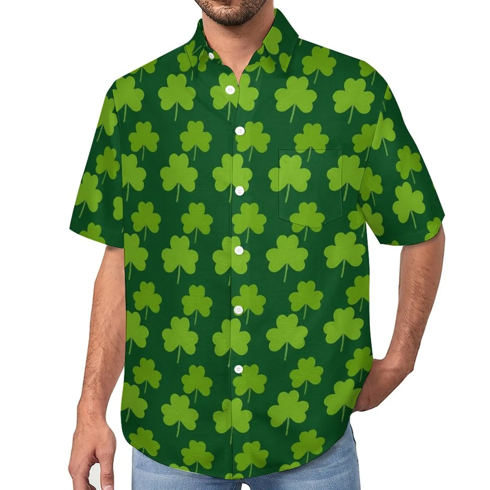 Shamrock Leaf Blouses Men Saint Patrick's Day Casual Shirts Summer Short-Sleeve Custom Aesthetic Oversized Beach Shirt Gift