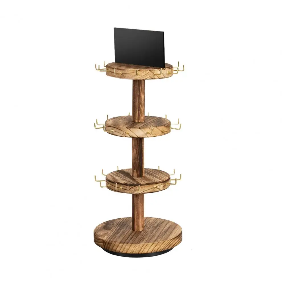 Multi-tree Bracelet Holder Wooden Bracelet Storage Rack with Mini Blackboard 3-tier Rotary Base Stable Design for Jewelry