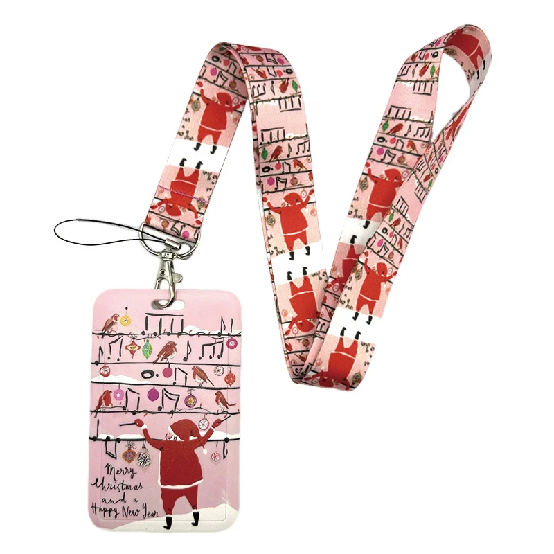 Father Christmas Pink Lanyard Keys Phone Holder Funny Neck Strap With Keyring ID Card DIY Animal webbings ribbons Hang Rope