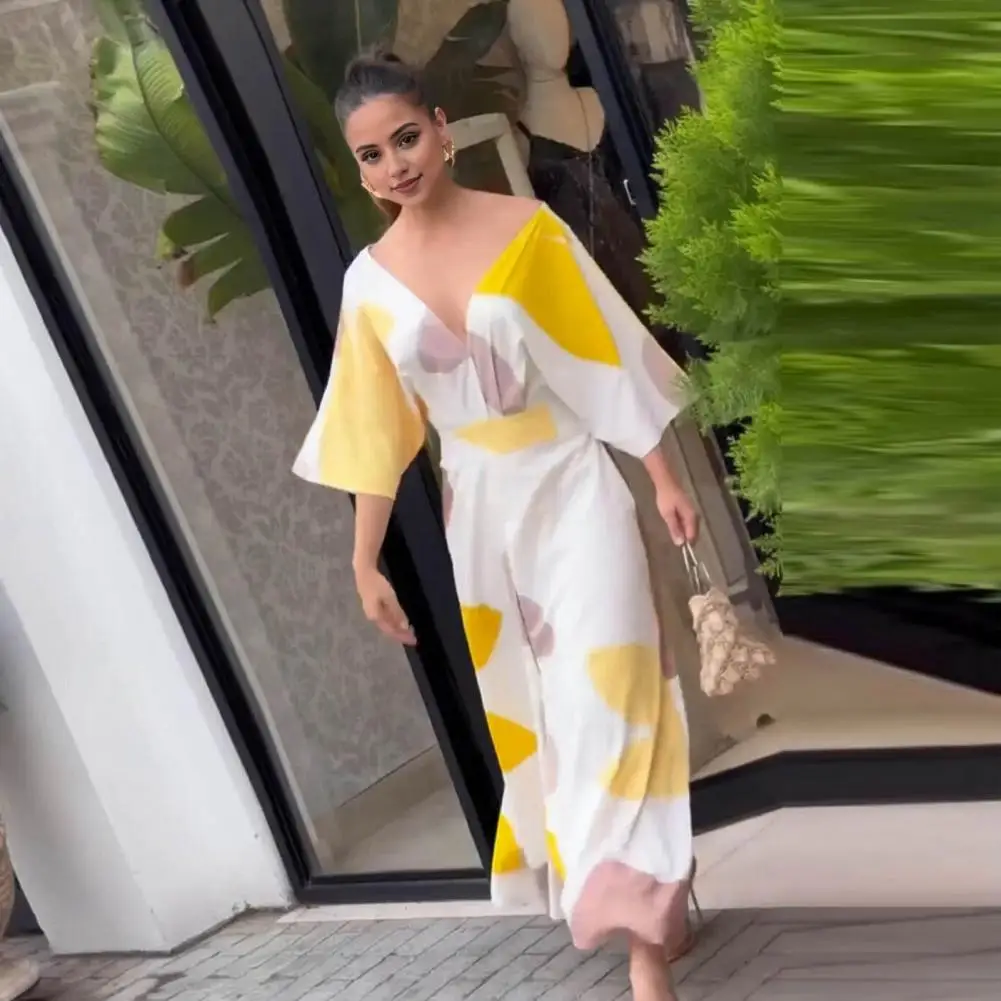 Women Printed Maxi Dress Stylish Colorblock Printed Maxi Dress for Women V Neck High Waist Off Shoulder Design for Prom