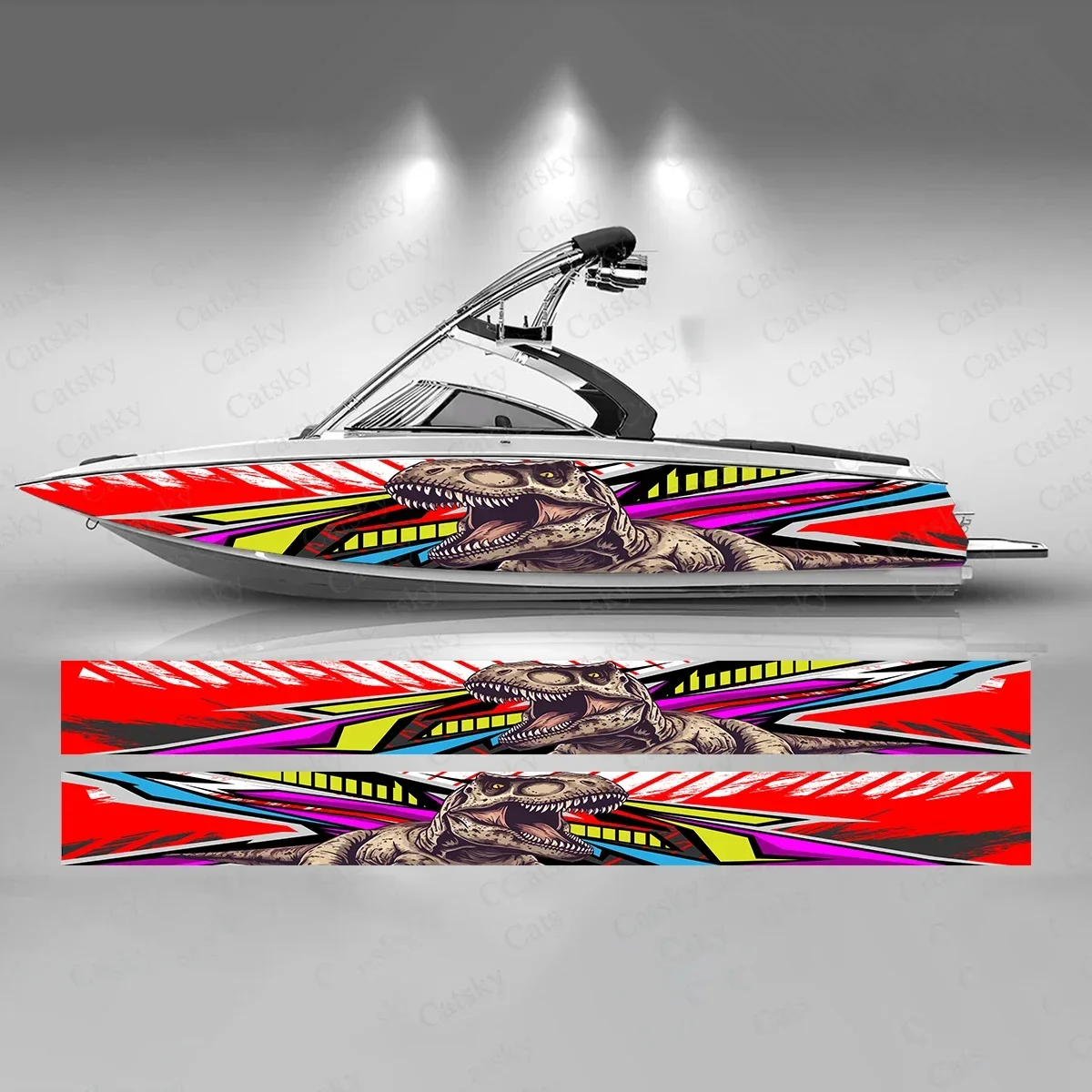 Dinosaur Roaring Colorful Background Beautiful Boat Sticker Vinyl Ship Pontoon Deck Boat Fishing Decorative Pontoon Boats Decal