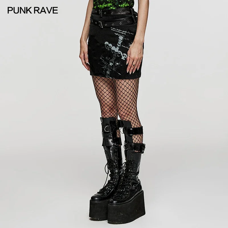 Punk Rave Frauen Punk Twill sexy Minirock Schädel Kreuz Druck dunkle Frauen Kleidung Frühling/Sommer