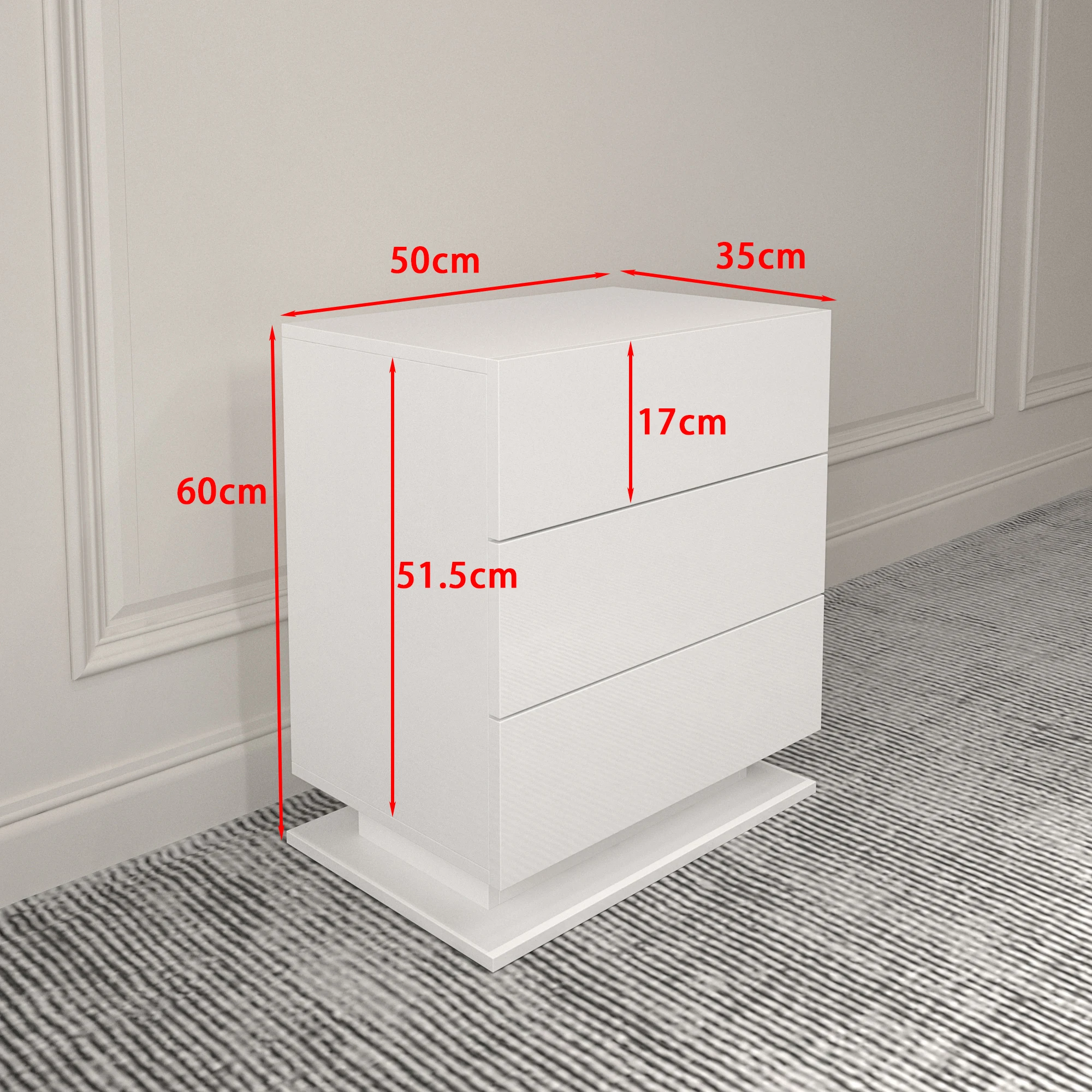 LED Nightstand with 3 drawers,White bedside Table ,Modern End Side Table for Bedroom image 5
