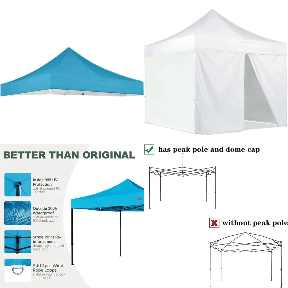 

10' x 10' Replacement Cover for Commercial Canopy, Compatible with E-Z UP Models ES100S, CS 10WH STL, ES1002 II, Includes 4 Weig