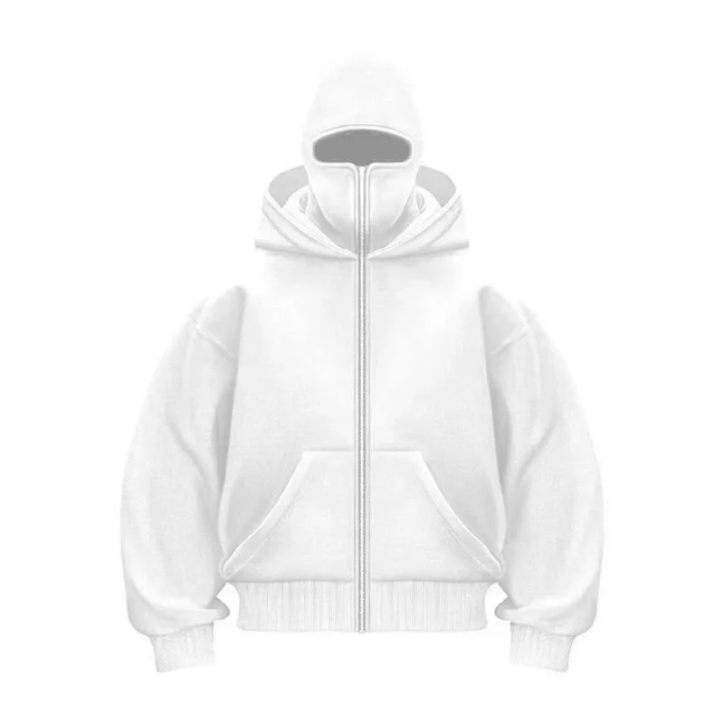 Herren/Damen Balaclava Y2K Gothic Harajuku Herbst-Winter-Strickjacke Doppel-Kapuzenpullover Herren-Hoodie Maske Reißverschluss Sportbekleidung – Detail 6