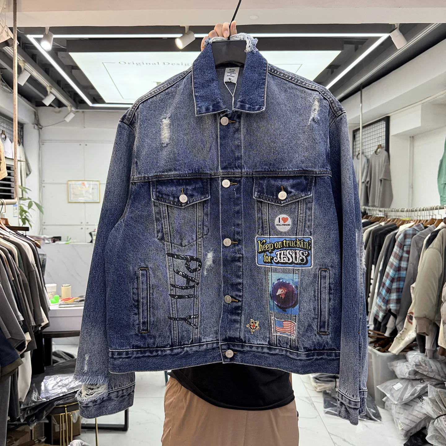 

Джинсовый джинсовый джинсовый джинсовый топ с завышенной талией в американском стиле ретро, свободный осенний топ, хлопковое длинное пальто све