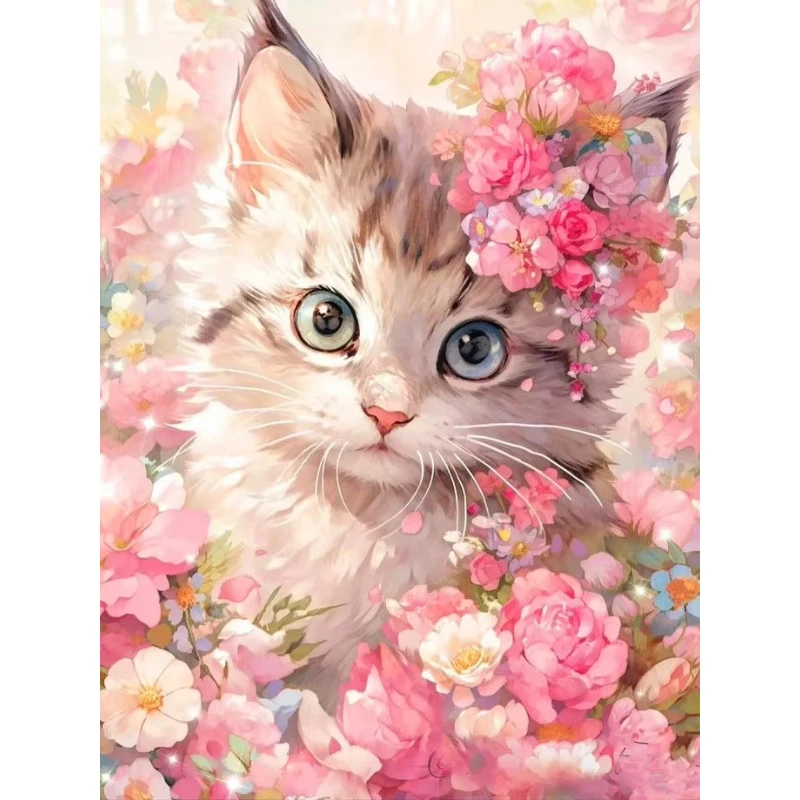 5D DIY Diamantmalerei Katze Blume Diamantmosaik Tier Neu 2026 Bild aus Strasssteinen