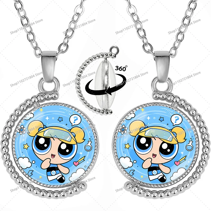 The Powerpuffs Girls Rotatable Necklace for Couple Anime Cartoon Double-sided Printing Necklaces Men Women Good-looking Necklace - view 3