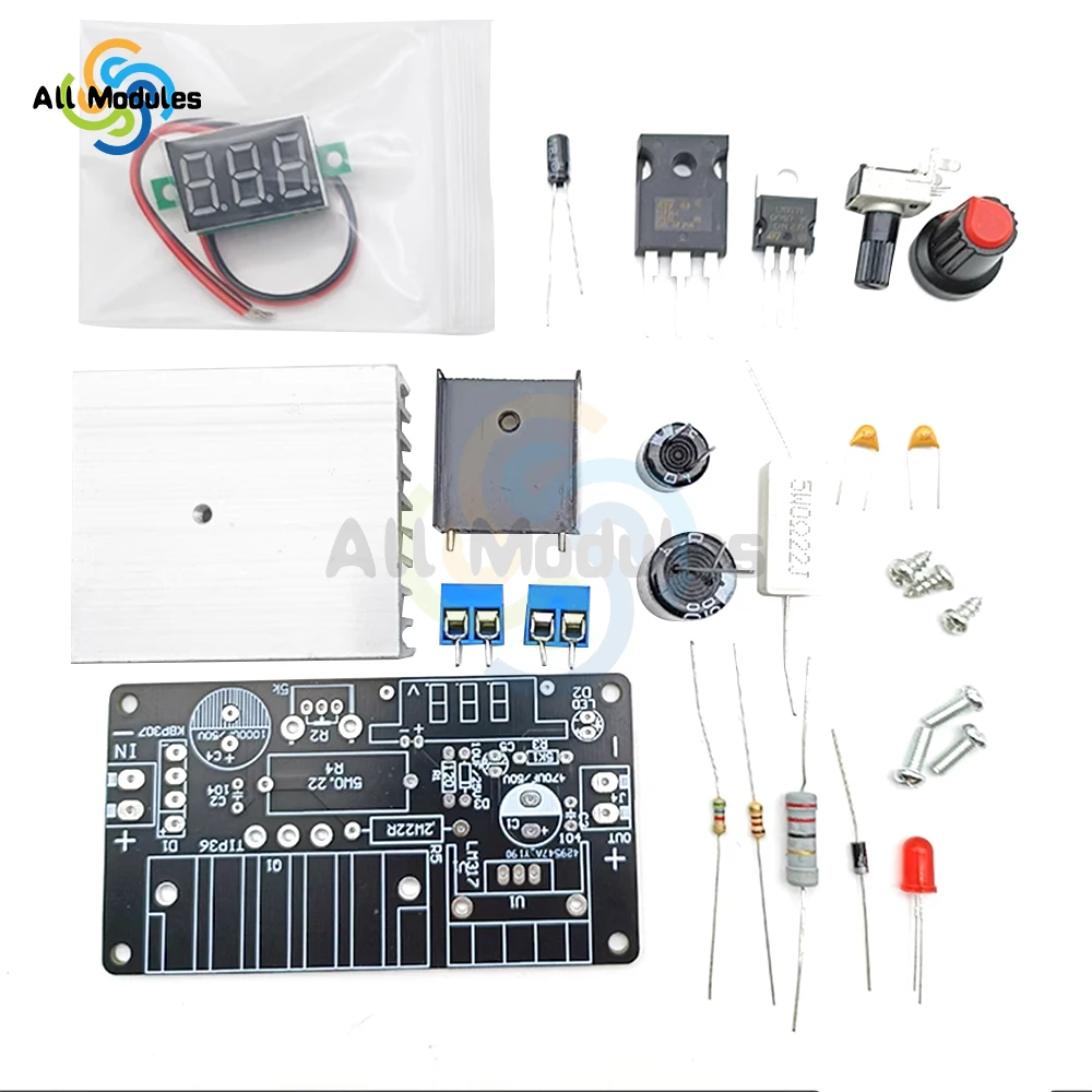 LM317 scheda regolatore di tensione regolabile Display digitale modulo di alimentazione dissipatore di calore a circuito biadesivo DC5-30V/ AC 3-21V