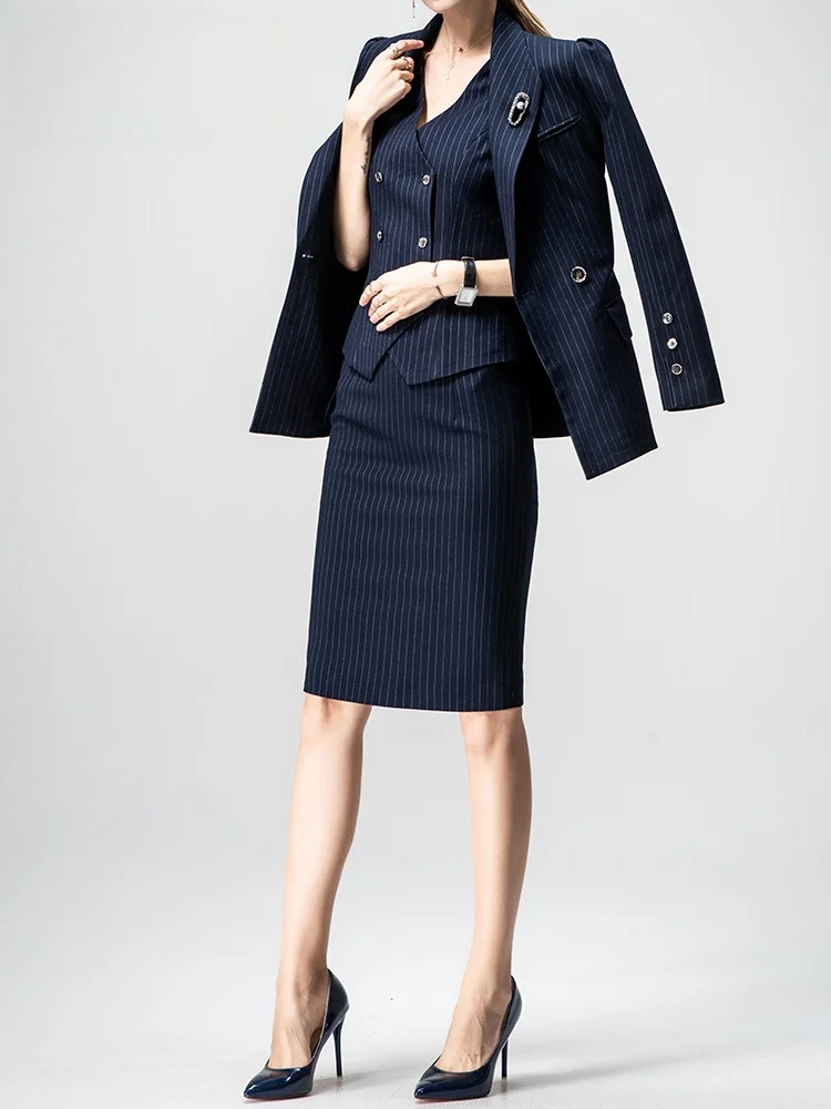 

Fashionable Women's Suit Set President's Striped Workwear Elegant Professional Dress Code Formal Outfit Office Uniform