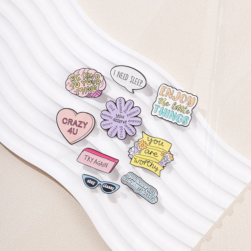 Pines Lapel Badges Cool Slogan Quotes Jewelry Gift for Kids Friends Stay Classy Enamel  Brooch You're Enough You deserve