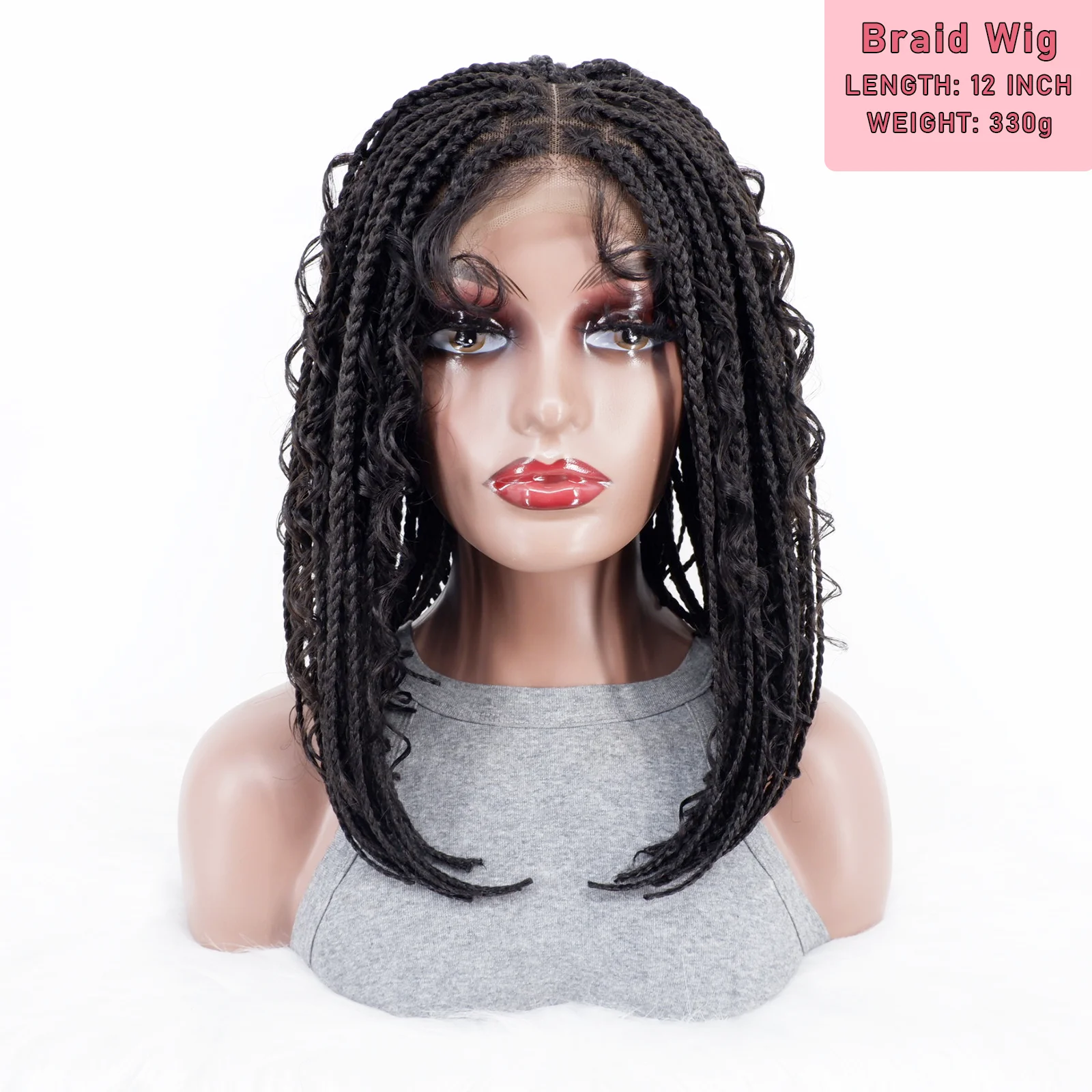 

Short Synthetic Braided Wig With Free Tress Box Braid Bob Wigs For Women 13X4 Lace Front Goddess Braids Hair Wig Curly Wigs