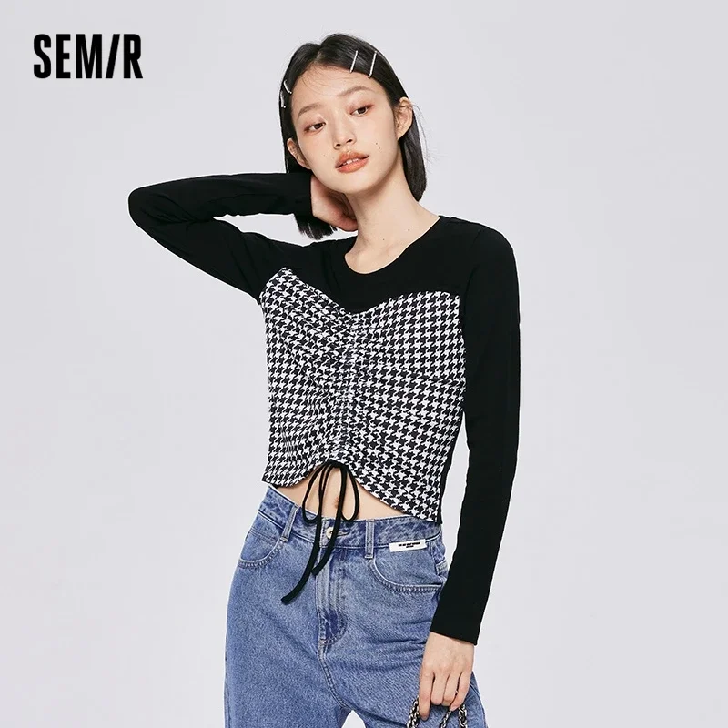 

Semir Long Sleeved T-Shirt Women Short 2023 Autumn New Fashion Knitwear Vintage