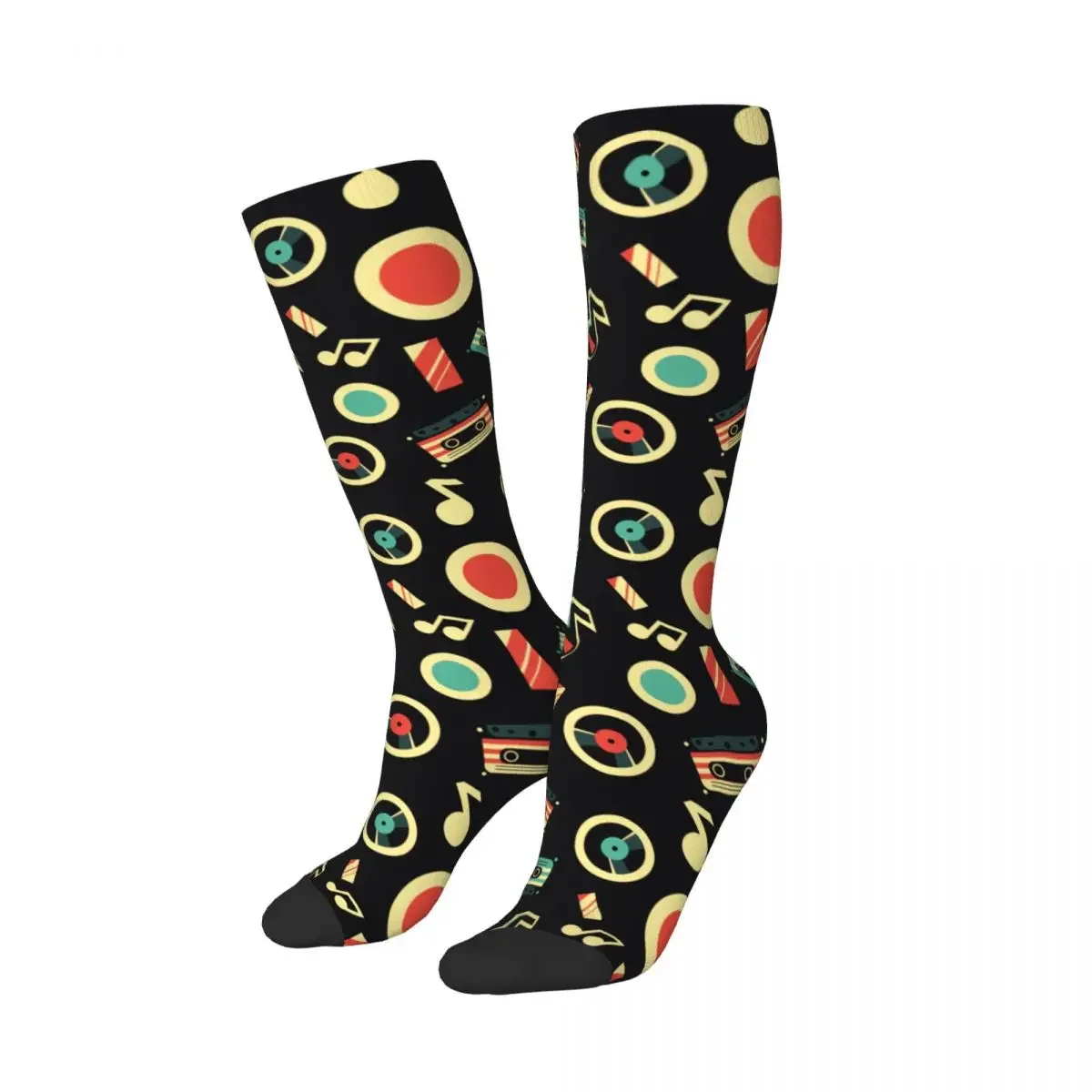 Summer Retro Women Men Retro Music Vinyl Records Calf Socks Audio Cassettes Musical Notes Accessories Min-Calf Socks Super Soft