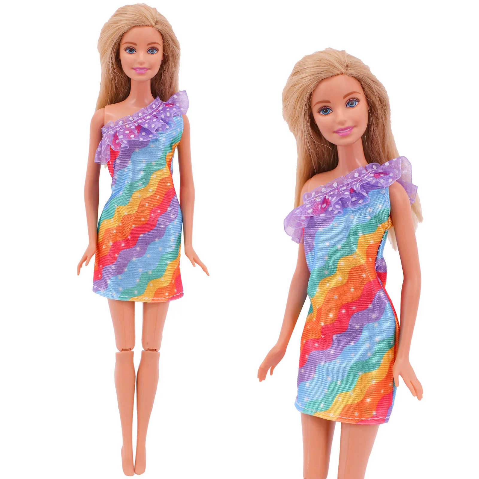 Tenue multicolore pour Barbie Butter, robe à pois ondulés, jupe à grille en denim, vêtements décontractés, accessoires de mode, chemise, 1 ensemble,