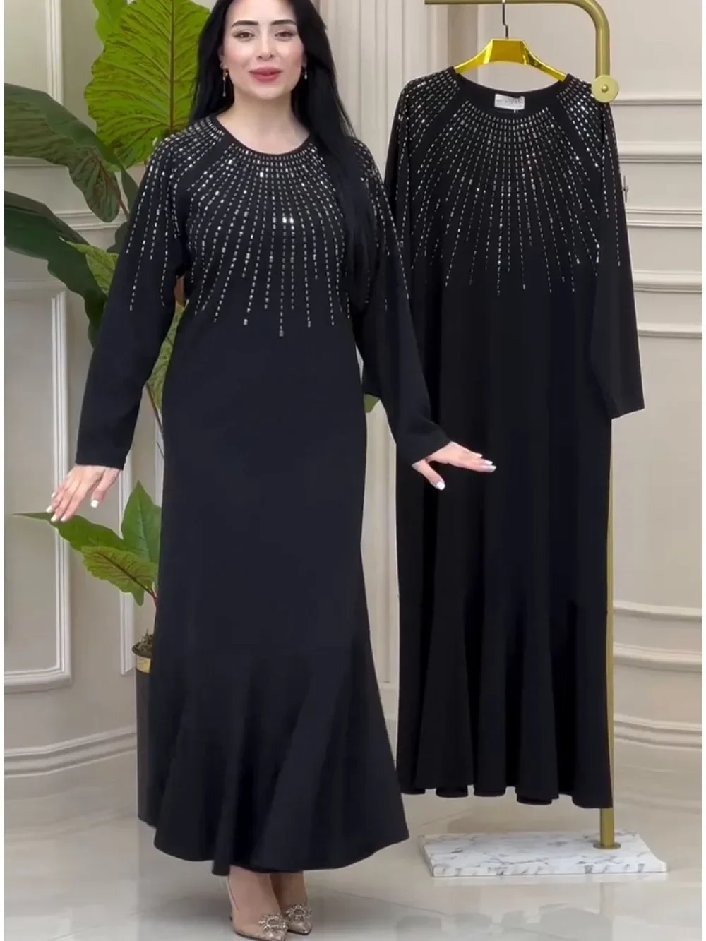 Muslim Abaya Women Long Dress Diamonds Arab Kaftan Party Long Dresses Maxi Robe Jalabiya Vestidos Largos Ramadan Morocco Dubai