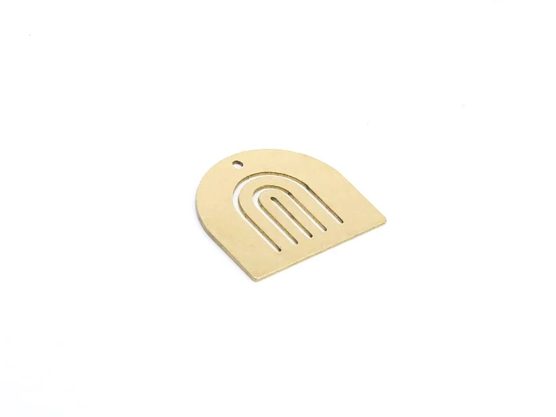 10pc 10pcs Door Shaped Earring Charms, Brass Domed Charm, Earring Findings, 22.5x25mm, Southwestern Style, Jewelry Making -R2458