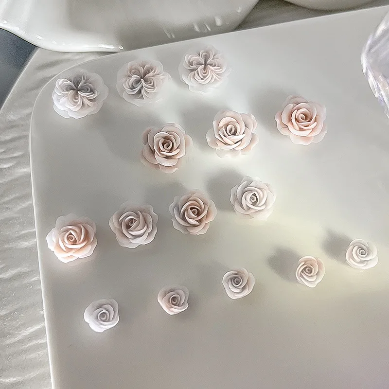 50PCS 3D Pure สี Camellia สีเทาสีชมพู Blossom ดอกไม้เรซิ่นเล็บ Art Rhinestones ตกแต่งเล็บเครื่องประดับอุปกรณ์เสริม