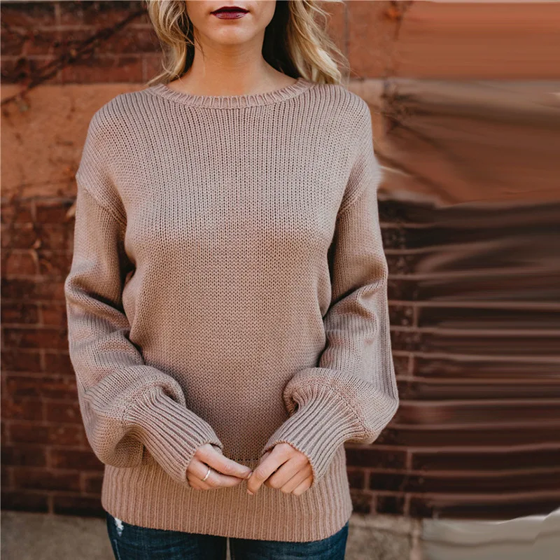 Venda direta da fábrica amazon europeu e americano outono inverno feminino em torno do pescoço pulôver de malha solta laço camisola sol