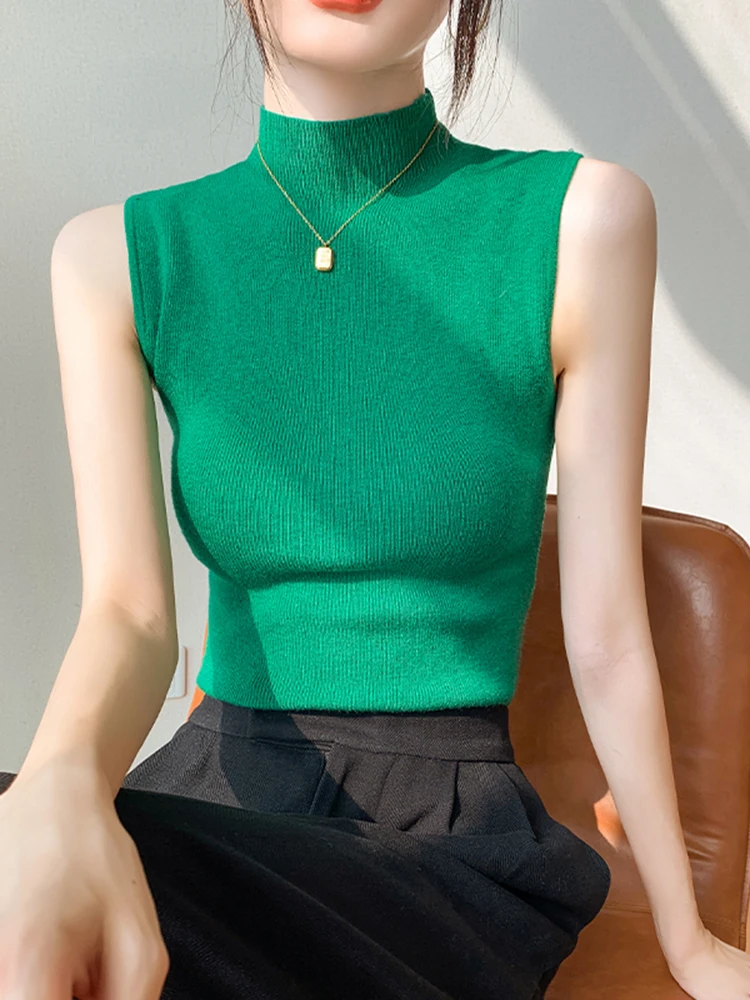 سترة نسائية محبوكة موديل 2025 سترة صيفية وخريفية ضيقة قصيرة بدون أكمام سترات ربيع الخريف الصلبة بلوفرات