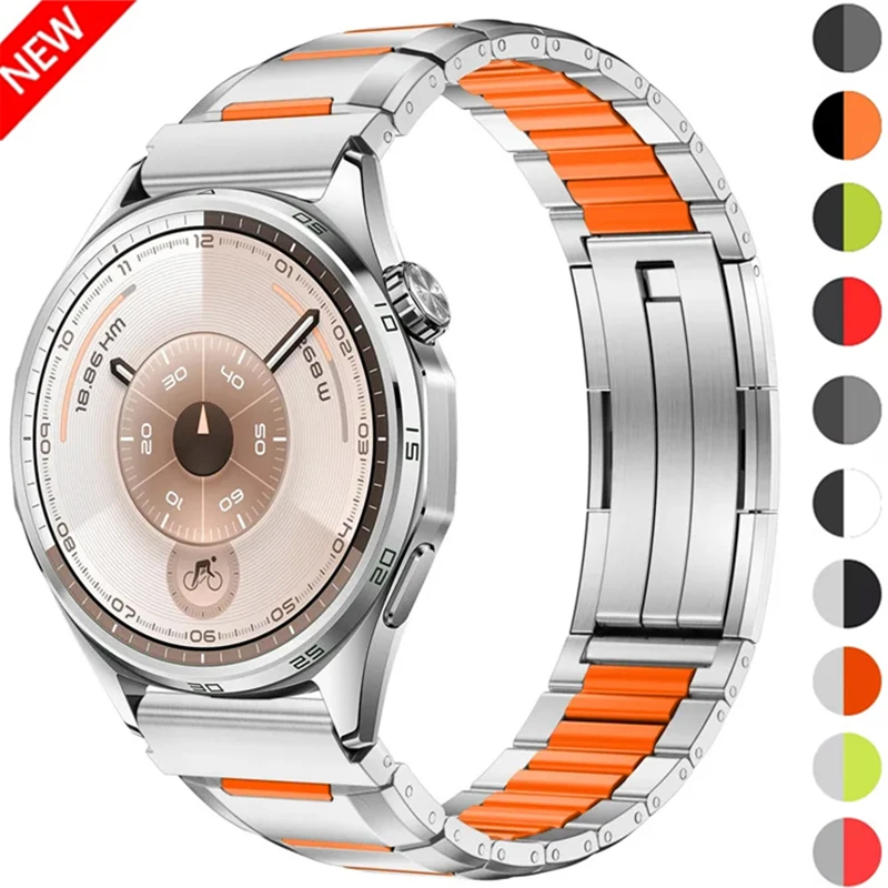 22mm Stainless Steel+Rubber Band for Huawei Watch 5/GT7-6-5-4 Pro 46mm Luxury Replacement band For Amazfit Active Max/Balance 3