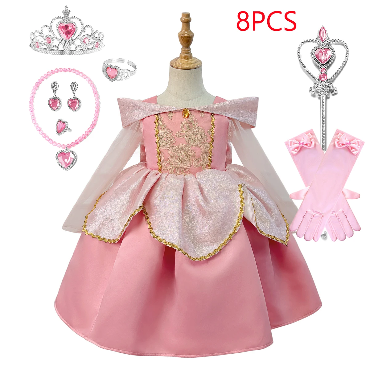 Long Sleeve Sleeping Beauty Princess Girls Dress Wedding Bridesmaid Birthday Party Prom Dresses Girl Christmas Halloween Costume