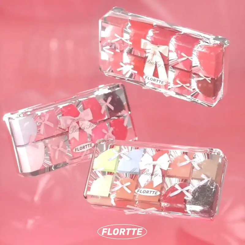 Flortte Princess Pound Ten-Tone Lip Jelly Plate Mirror Lip Glaze Red Lipstick for Women Moisturizing Long-Lasting Color
