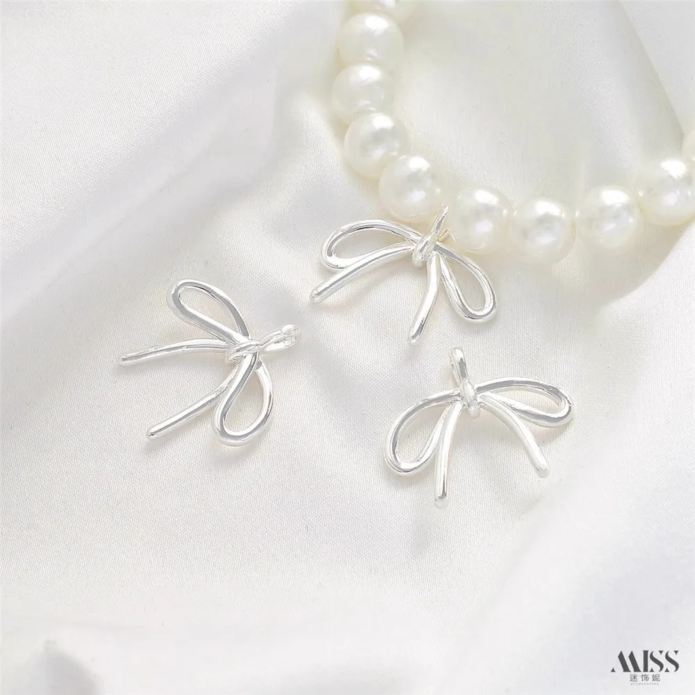 

14K Package Gold Color Coated Smooth Line Bow Pendant DIY Handmade Bracelet Necklace Pendant Accessories