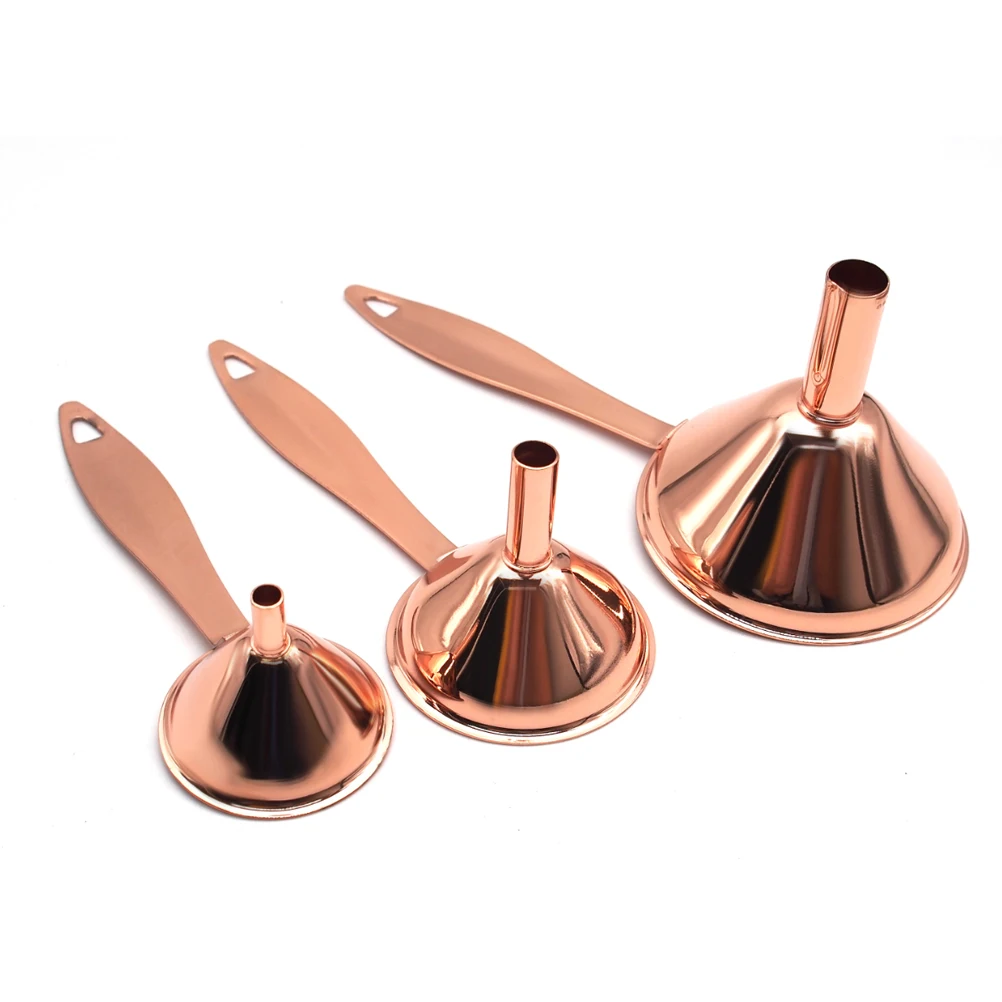 

3 pcs Stainless Steel Oil Leak Funnel Set Rose Gold Mini Long Handle For Essential Oil Water Spices Wine Filling Kitchen Gadget