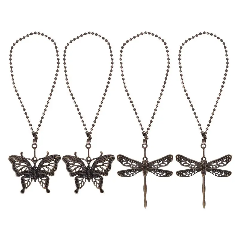 AT05-4 Pack Bronze Ceiling Fan Pull Chain Set,Lighting & Fan Pull Chain Pendant Chain Extender,Dragonfly And Butterfly