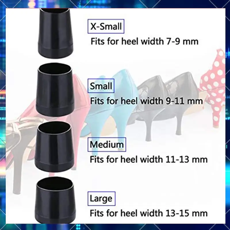 16 Pairs High Heel Protector Heel Repair Caps Covers, Extra Small, Small, Medium, Large, Black High Heel Protector-AA02