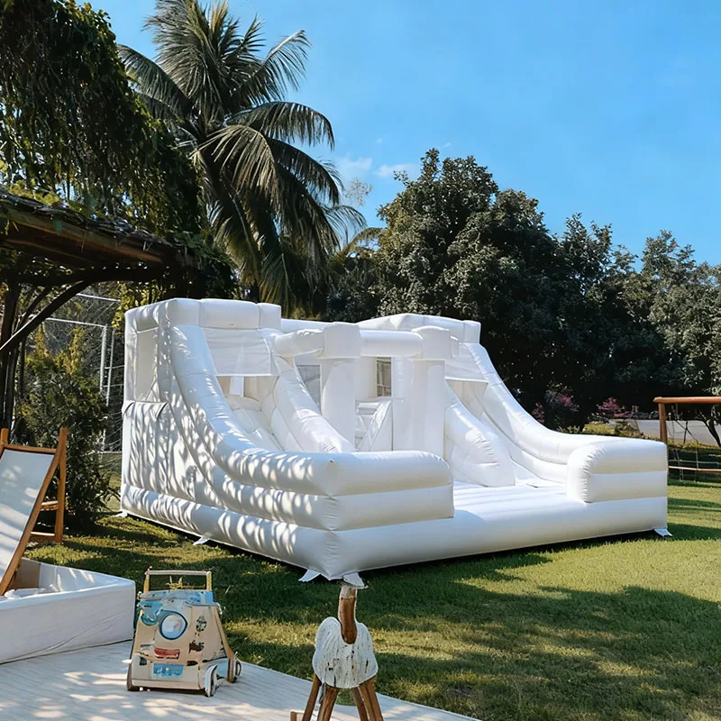 

Commercial Grade White Inflatable Castle Bounce House with Dual Water Slides, Outdoor Bouncy Combo for Kids and Adults Party