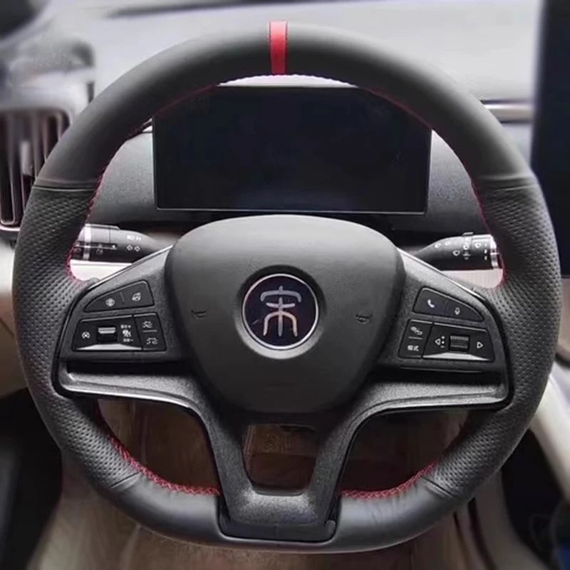 

For BYD Song Plus 2021-2025 Song Pro 2019-2024 Hand Sewn Needle Thread Car Steering Wheel Cover Car Accessories Genuine Leather