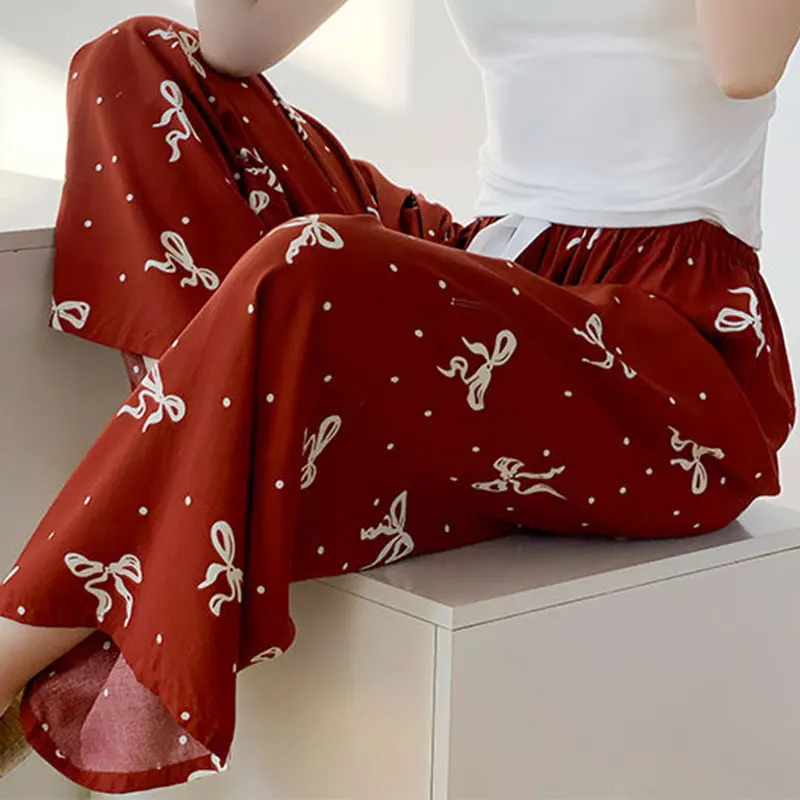 

New Viscose Sleeping Bottoms Women's Autumn Floral Printed Loose Pajamas Pants Comfortable Home Wear Pajamas Beach Suits