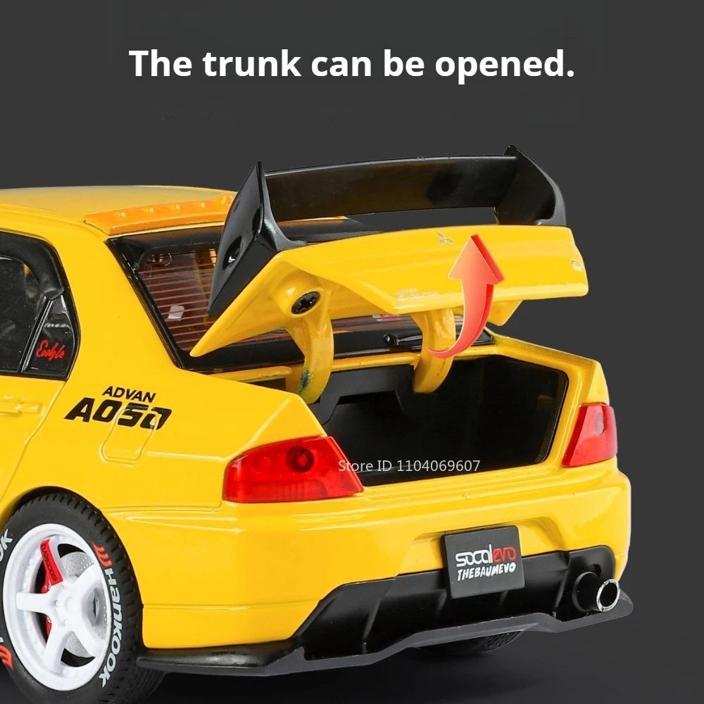 1:24 Toy EVO9 GT Model Supercars Alloy Diecast Sound Light Front Wheel Steering Doors Opened Pull Back Popular Sports Car Toys