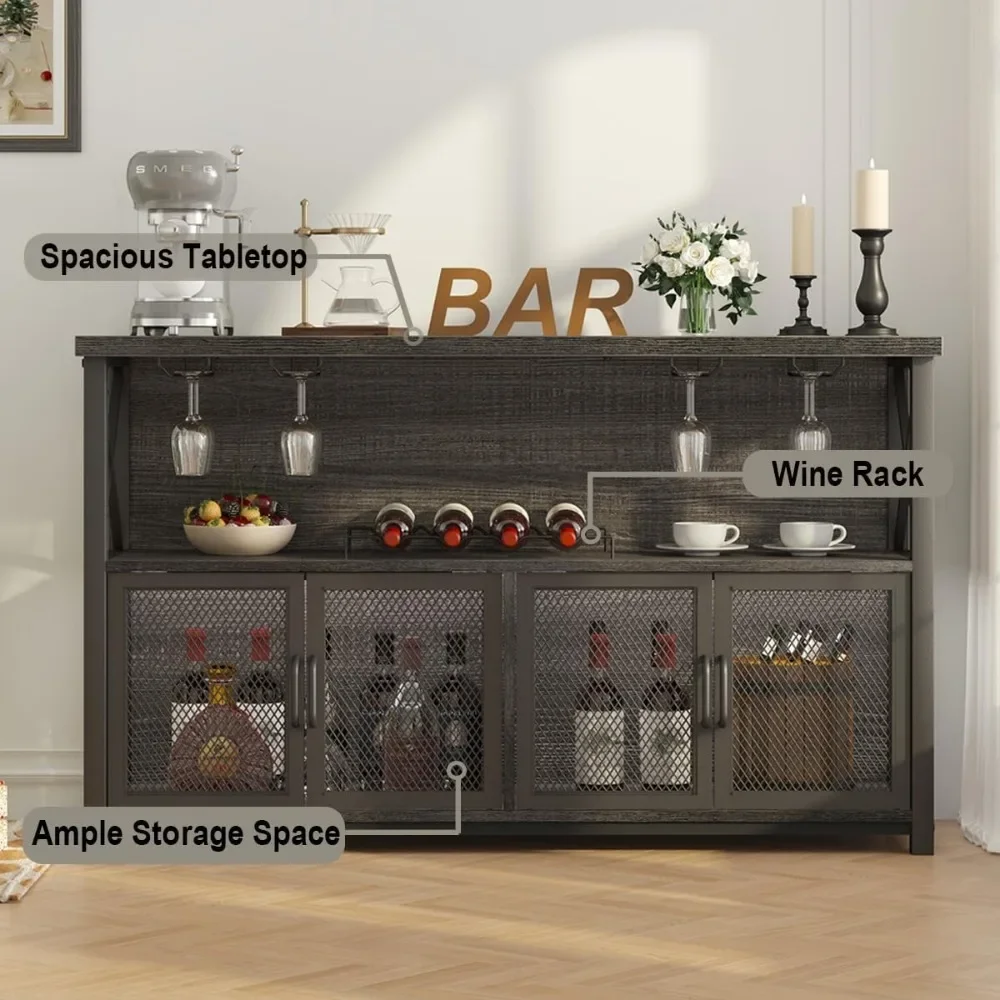 Armoire pour bar à vin, armoire à café industriel pour français ou verres, buffet moderne avec rangement T1