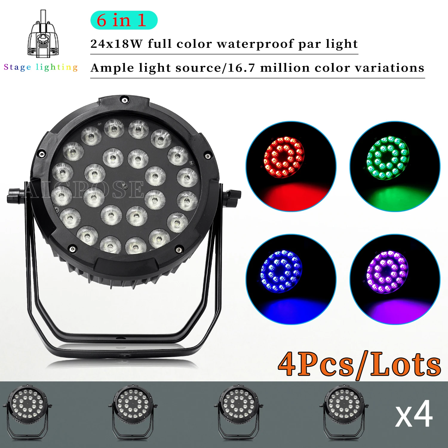 4Pcs/Lots 24x12W RGBW/24x18W RGBWA UV 6in1 IP65 Waterproof Par Light DMX Aluminum Stage Light DJ Disco Bar Dance Floor Lighting